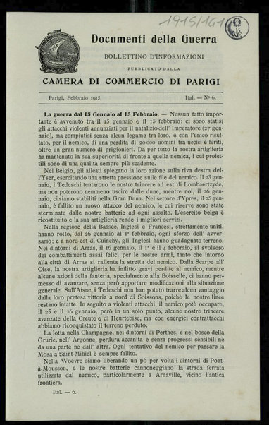 Documenti della guerra : bollettino d'informazioni pubblicato dalla Camera di commercio di Parigi